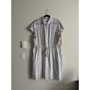 J Crew Mercantile Plus Size 3X Rainbow Seersucker‎ Collared Dress Preppy Office